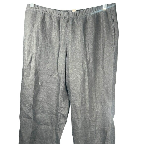 J. Jill M Black Linen Pants Lagenlook Minimalist Pull On Wide Straight Leg Beach - Picture 2 of 9